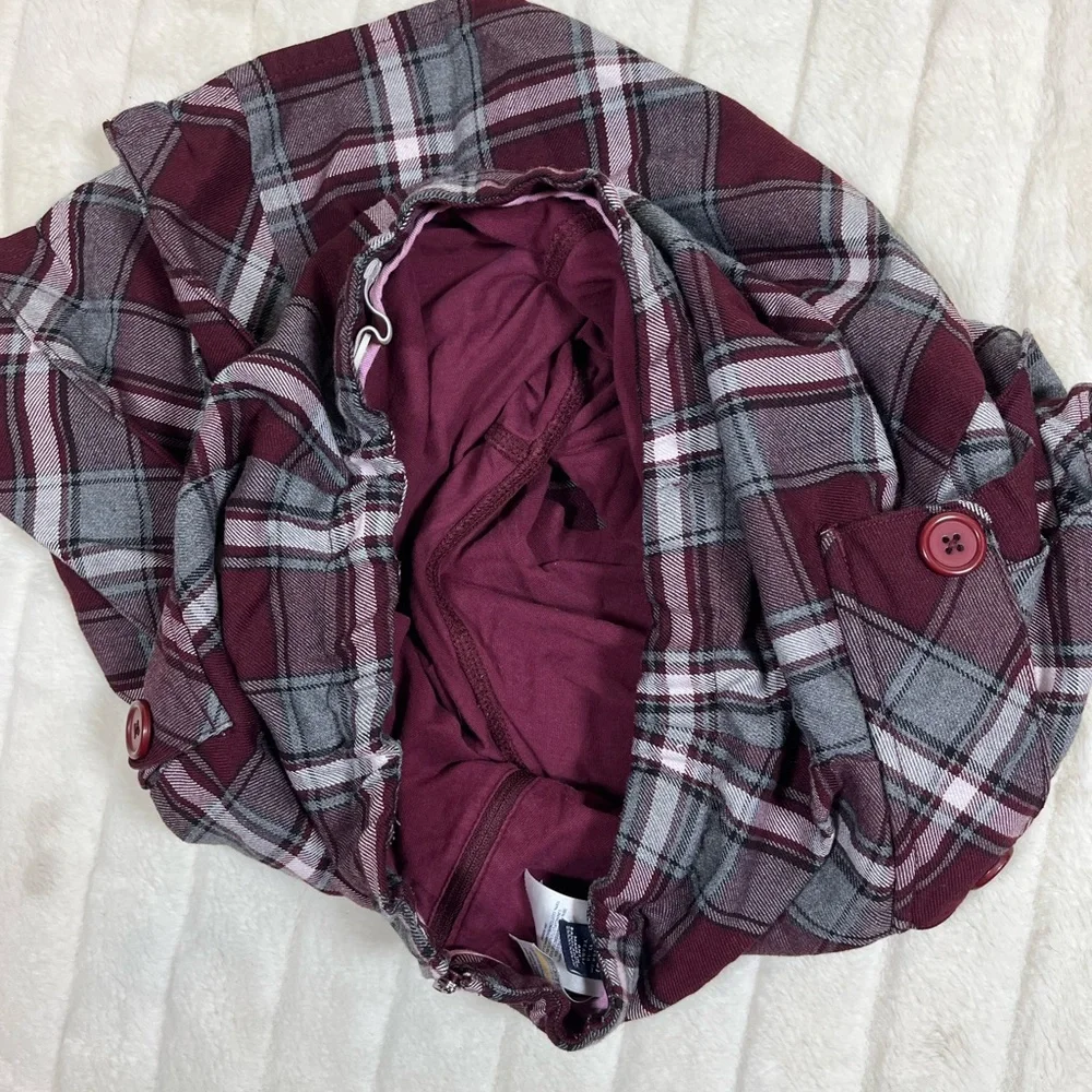 Lands End Girls 16 Dark Red Grey Plaid Pleated School Fall Spring Preppy Skort
